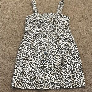 Leopard Denim Overall Mini Dress